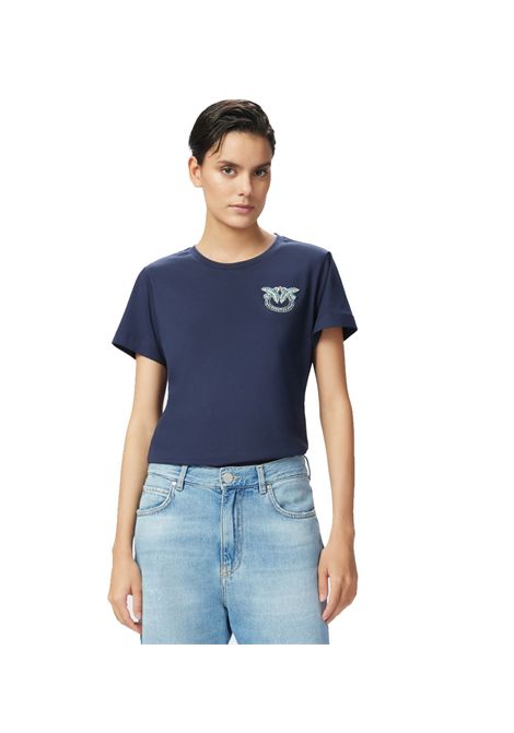 T-shirt Pinko donna 103320 A2G7 blu Nambrone maniche corte logo cristalli perline PINKO | T-shirt | 103320 A2G7G1A